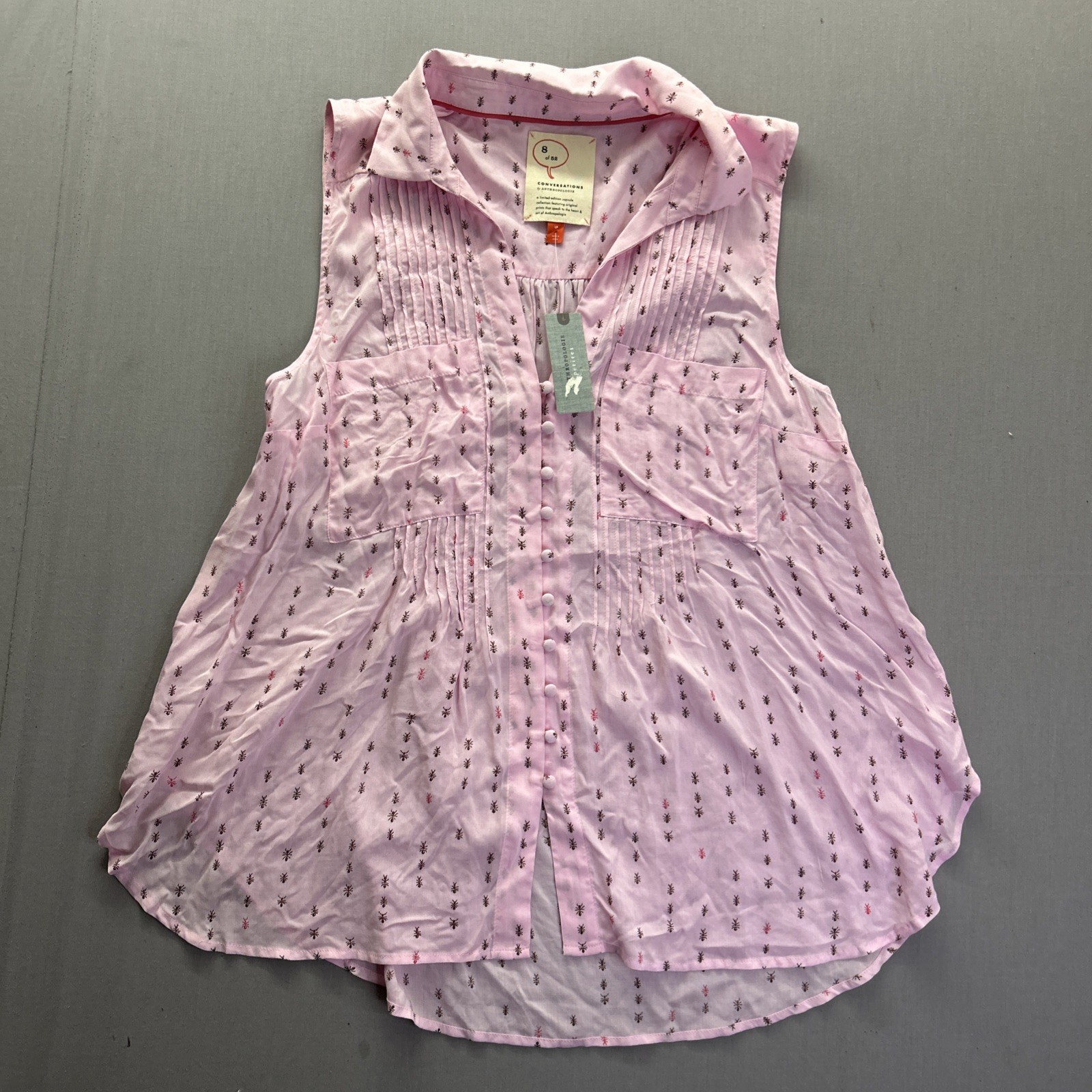 Anthropologie Conversations Pink Ant Print Sleeveless Blouse NWT Large Petite Anthropologie Conversations Pink Ant Print Sleeveless Blouse NWT Large Petite