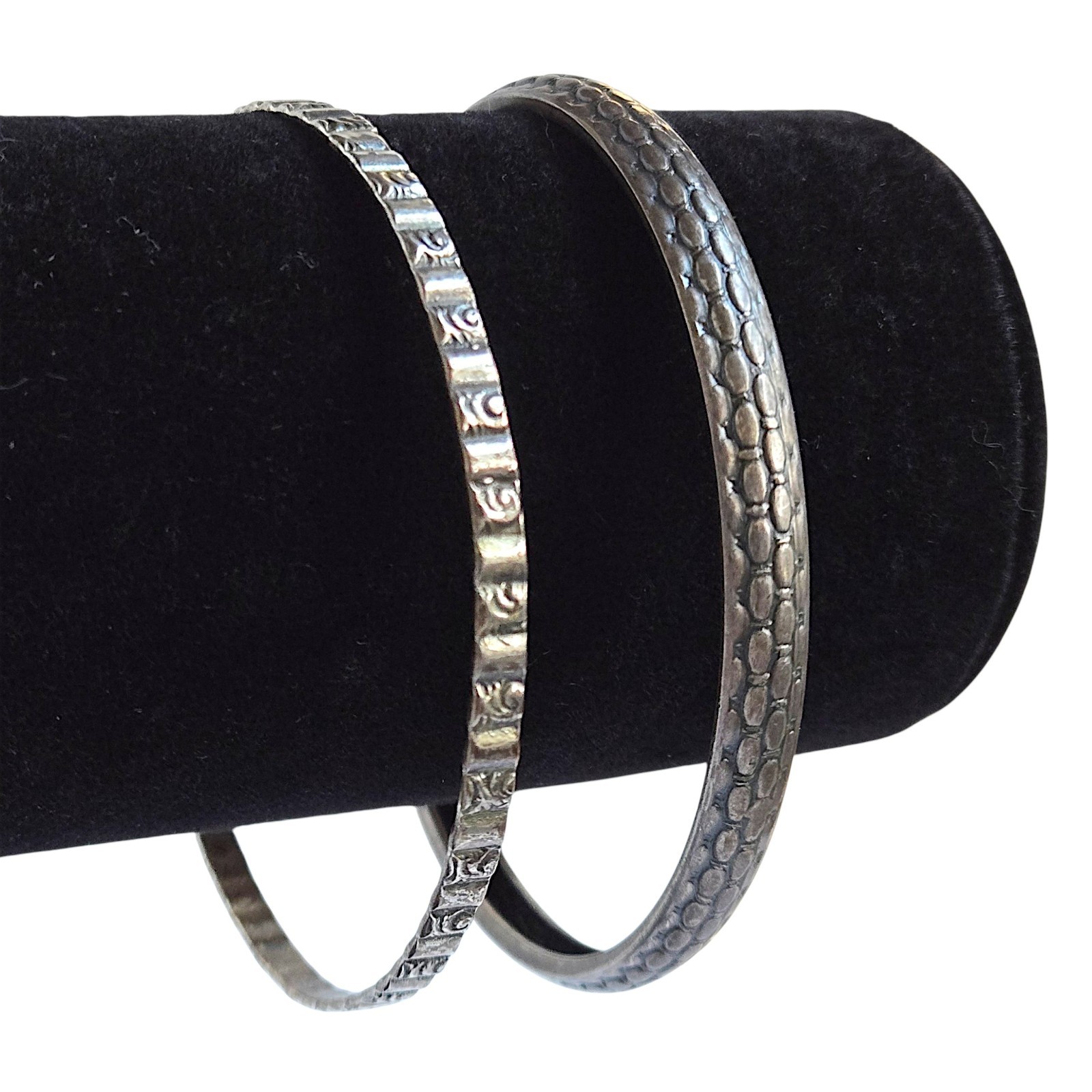 Vintage Sterling Silver Bangle Bracelets Textured Stacking 17g Sz 8.25\