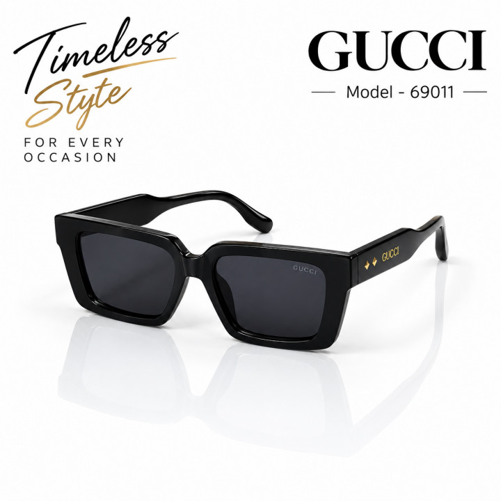 GUCCI 69011 Black Square Sunglasses Men Women Designer Eyewear