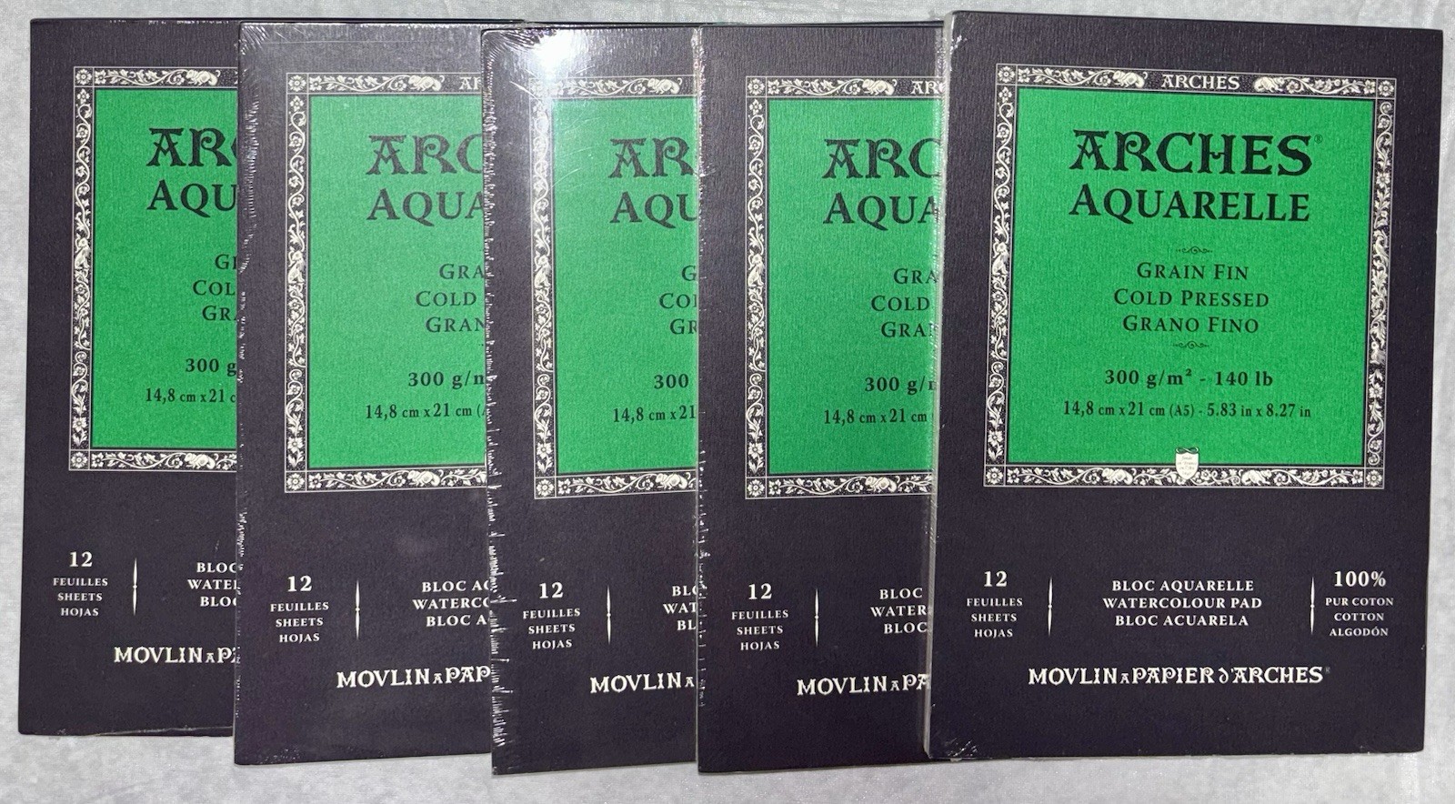 Arches Aquarelle 5 Watercolor Paper Pad 140lb 5.83” X 8.27” 60 Sheets Cold Press