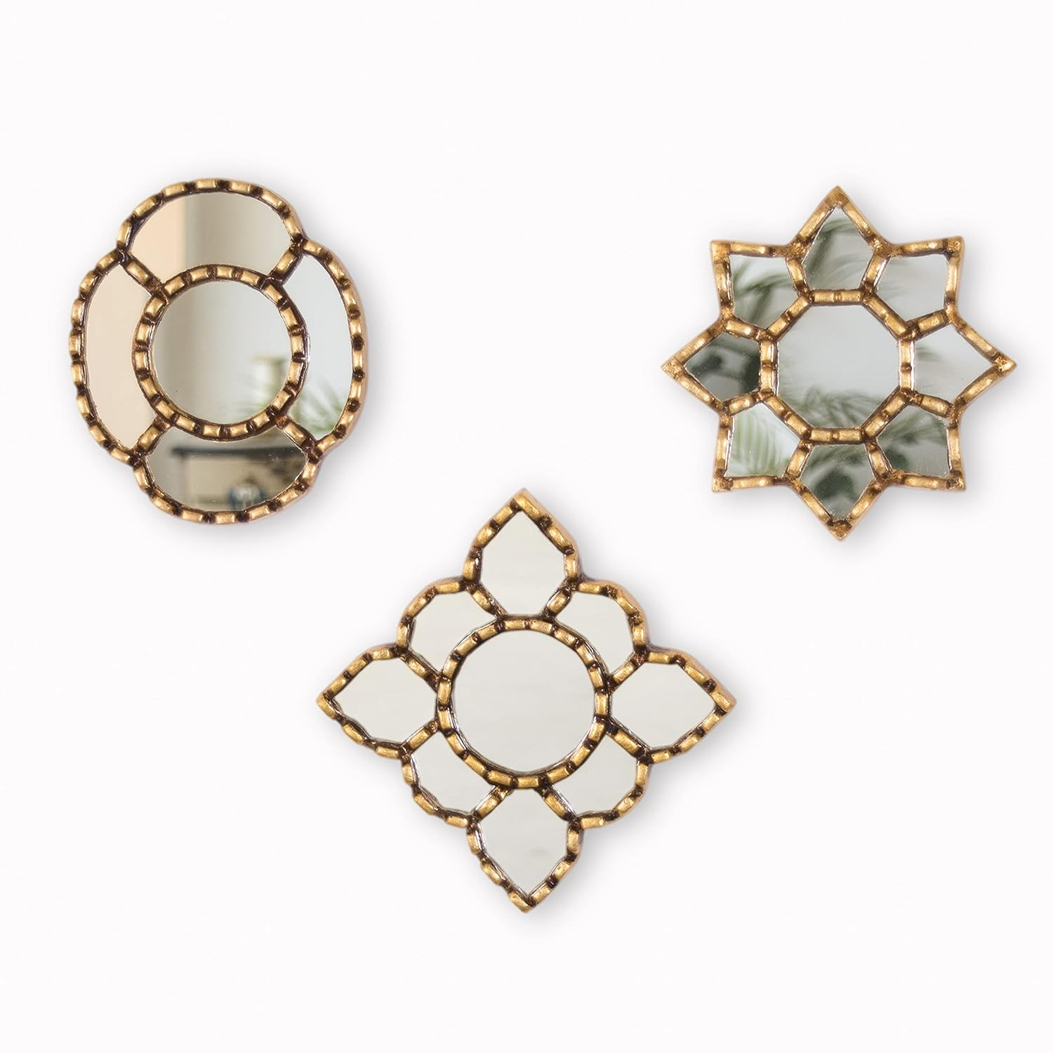 Conjunto 3 espejos pared acento dorado 6 pulgadas decorativos vintage peruano
