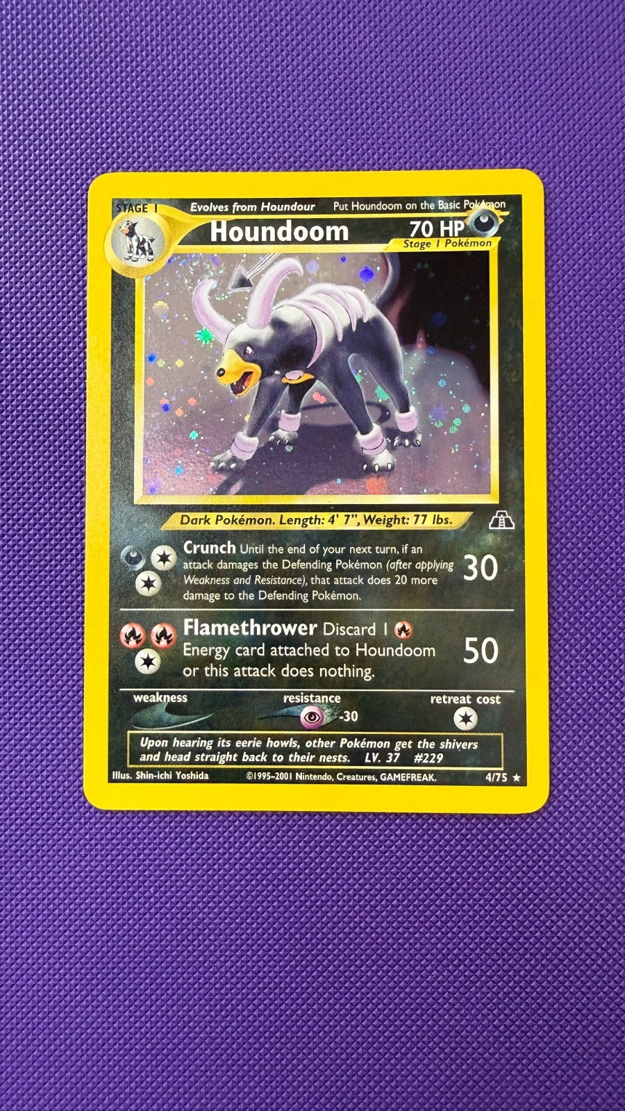 🔥🔥 2001 WOTC Pokemon Neo Discovery Houndoom 4/75 Holo Rare Horn Swirl NM
