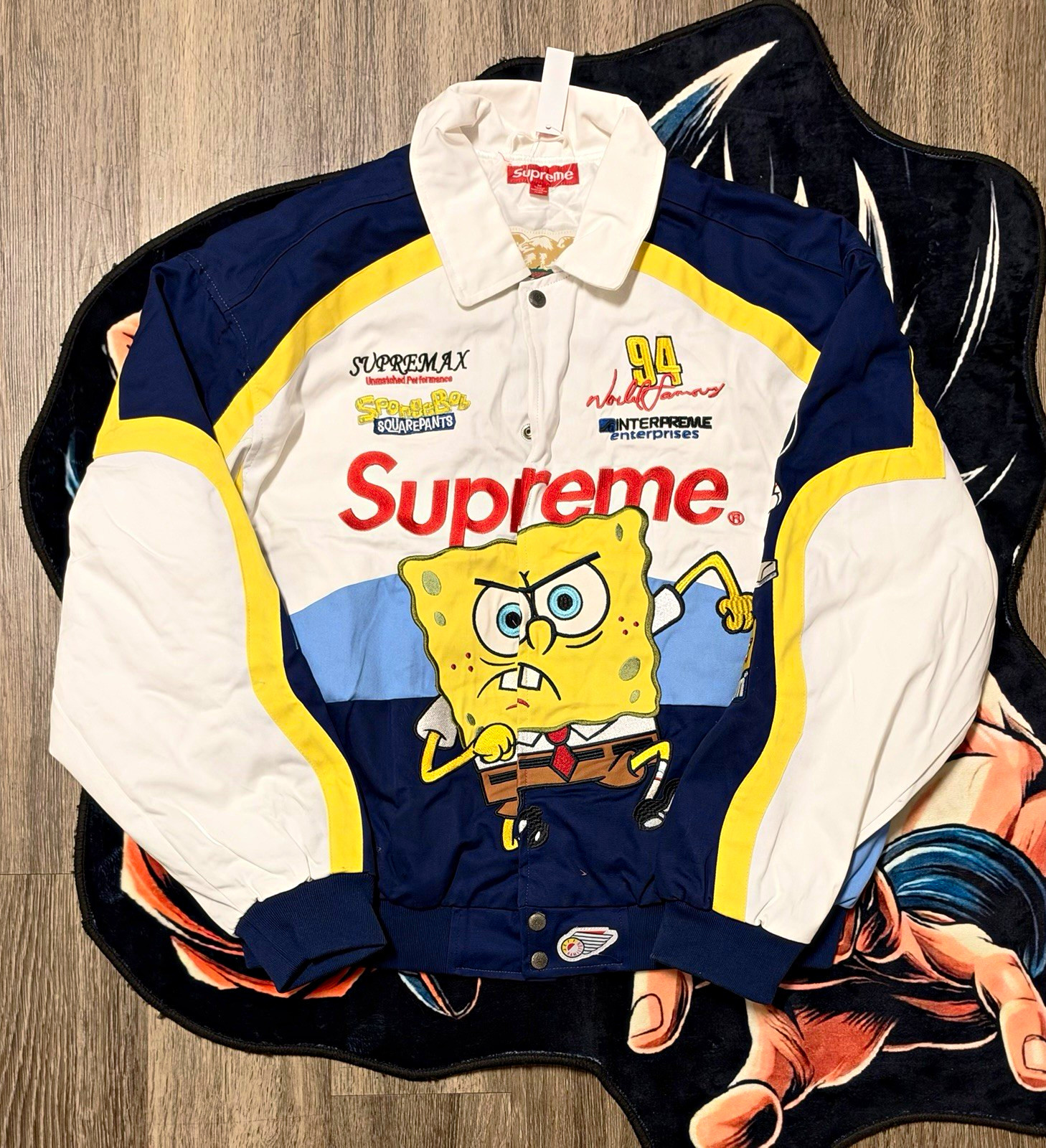 Supreme Jeff Hamilton SpongeBob Racing Jacket Colorblock White/Navy/Yellow L Supreme Jeff Hamilton SpongeBob Racing Jacket Colorblock White/Navy/Yellow L