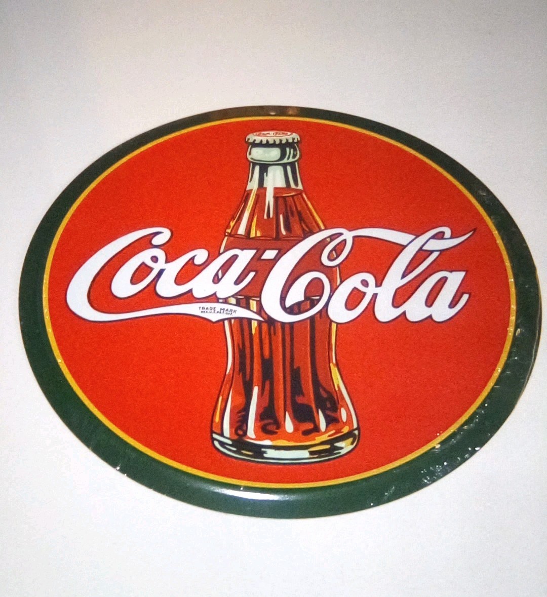 Vintage Coca Cola Bottle Round Tin Metal Sign, Red Green, 12 Vintage Coca Cola Bottle Round Tin Metal Sign, Red Green, 12
