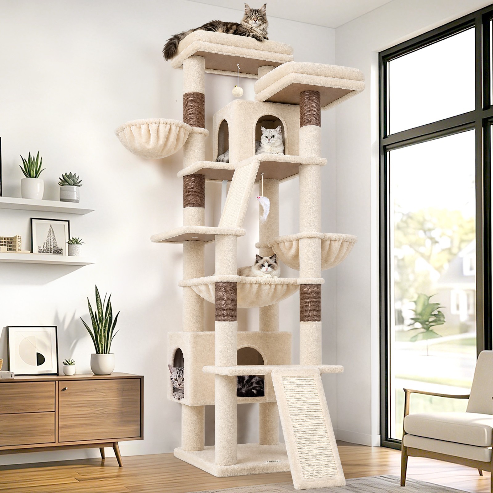 75 Inch Cat Tower for Large Cats, Tall Cat Tree with 2 Condos