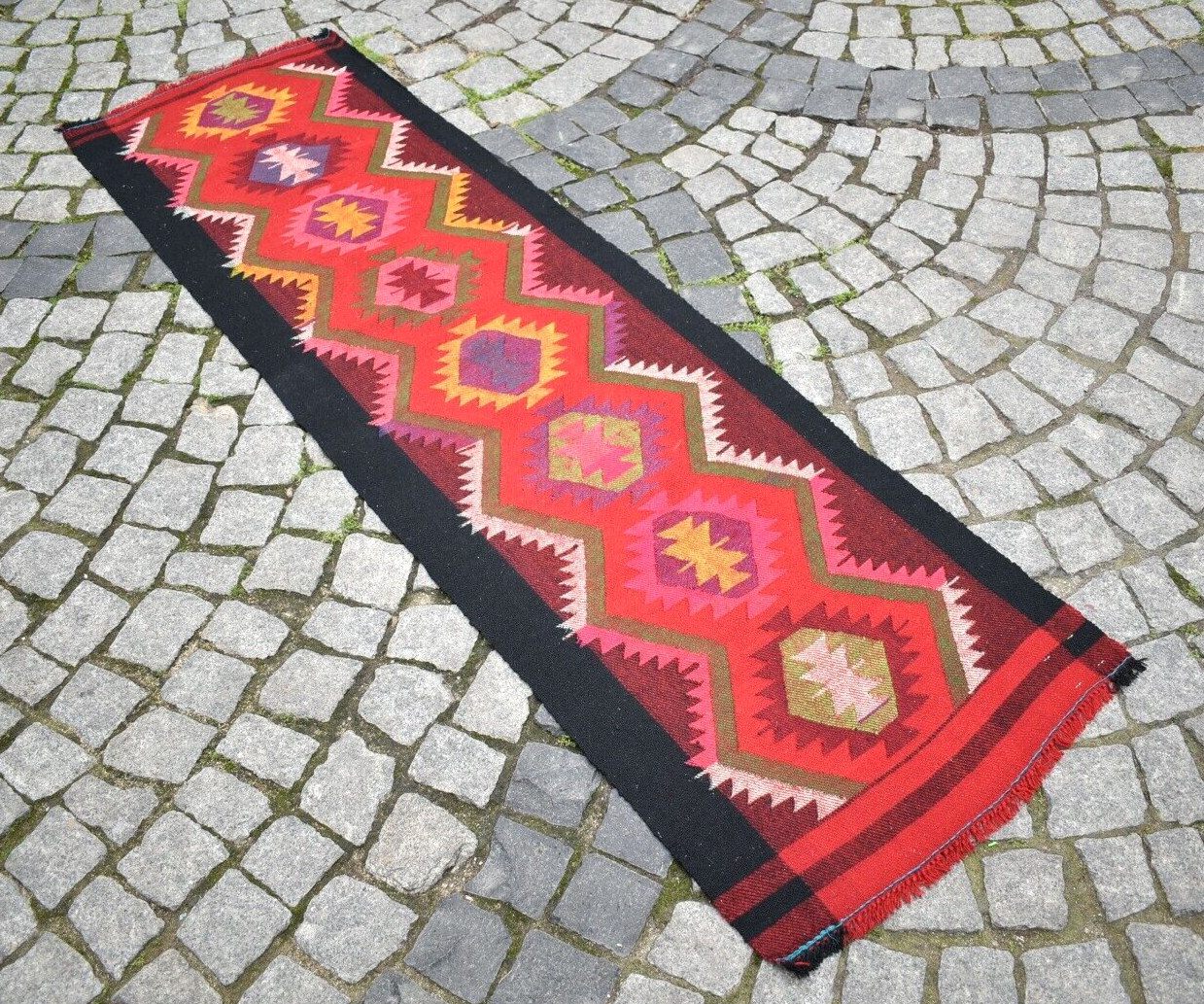 Vintage Caucasian Rug 23\'\' x 81\'\' Flat Woven Rug Hallway Rug Corridor Wool Rug