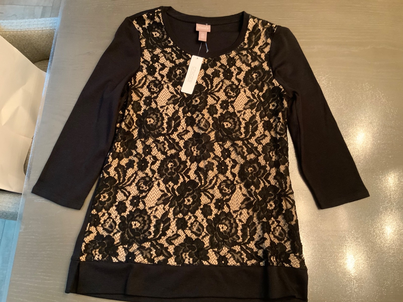NWT Chico’s Women’s Black Lace Lined Top Tunic Size 0 NWT Chico’s Women’s Black Lace Lined Top Tunic Size 0