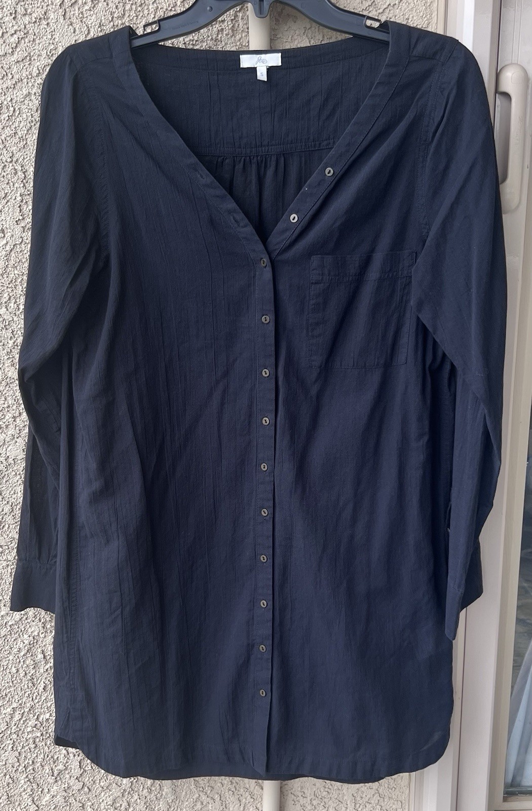 EUC Vintage Joie Black Solid Cotton Long Tunic Top Button Front Small
