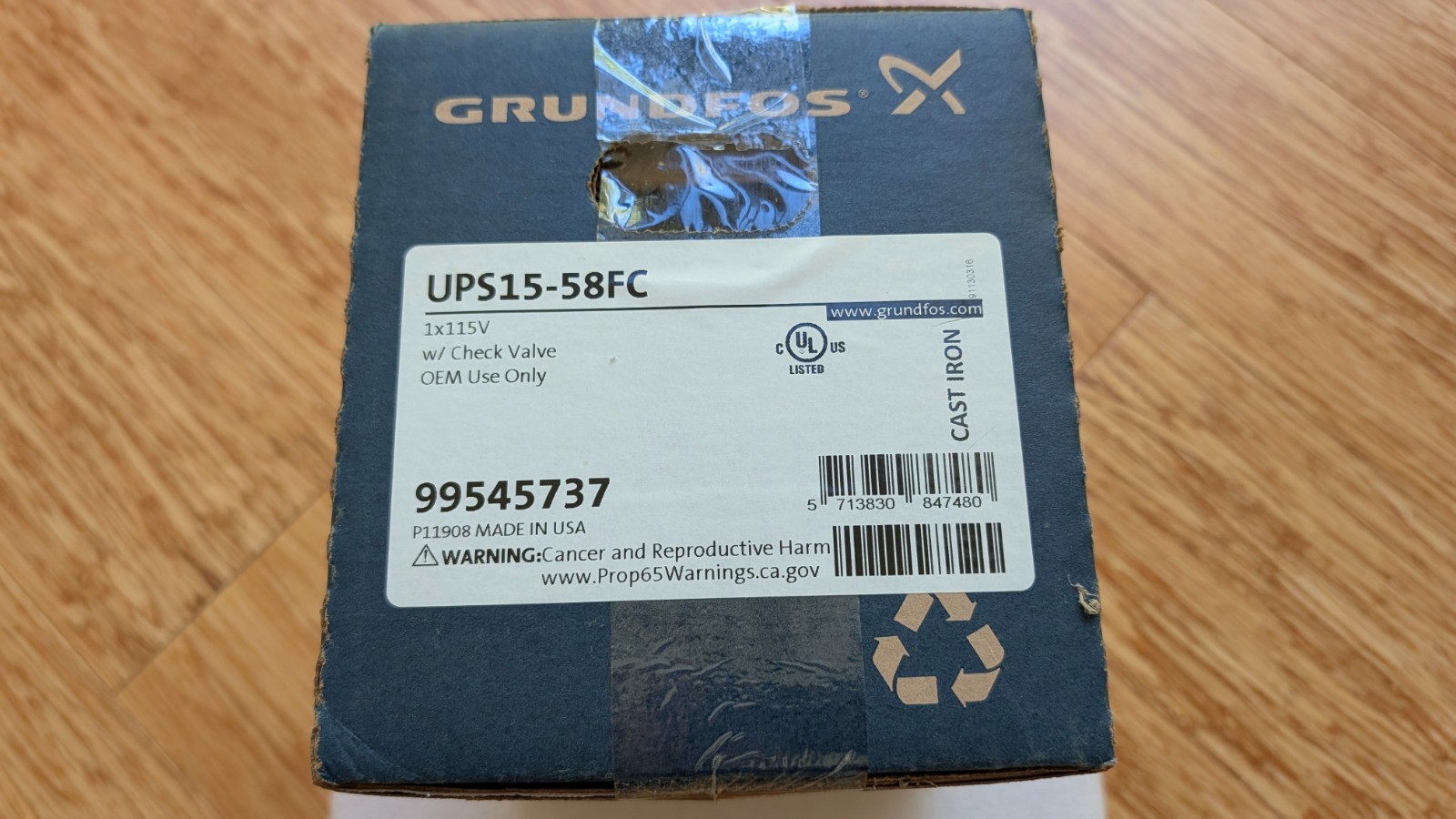 Grundfos UPS15-58FC 3-Spd Circulator Pump, IFC 59896341 - NEW