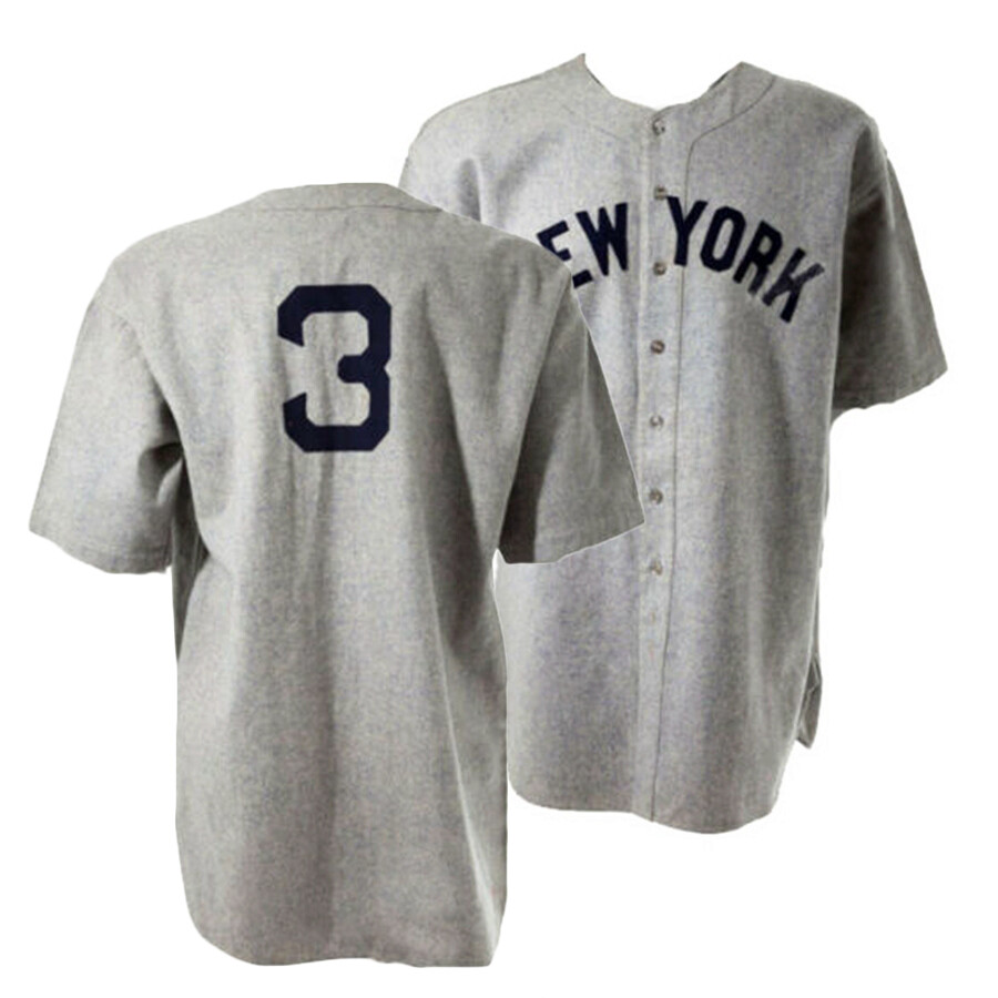 Throwback Ruth #3 Baseball Jerseys Gray Sewn Custom Youth/Mens S-6XL