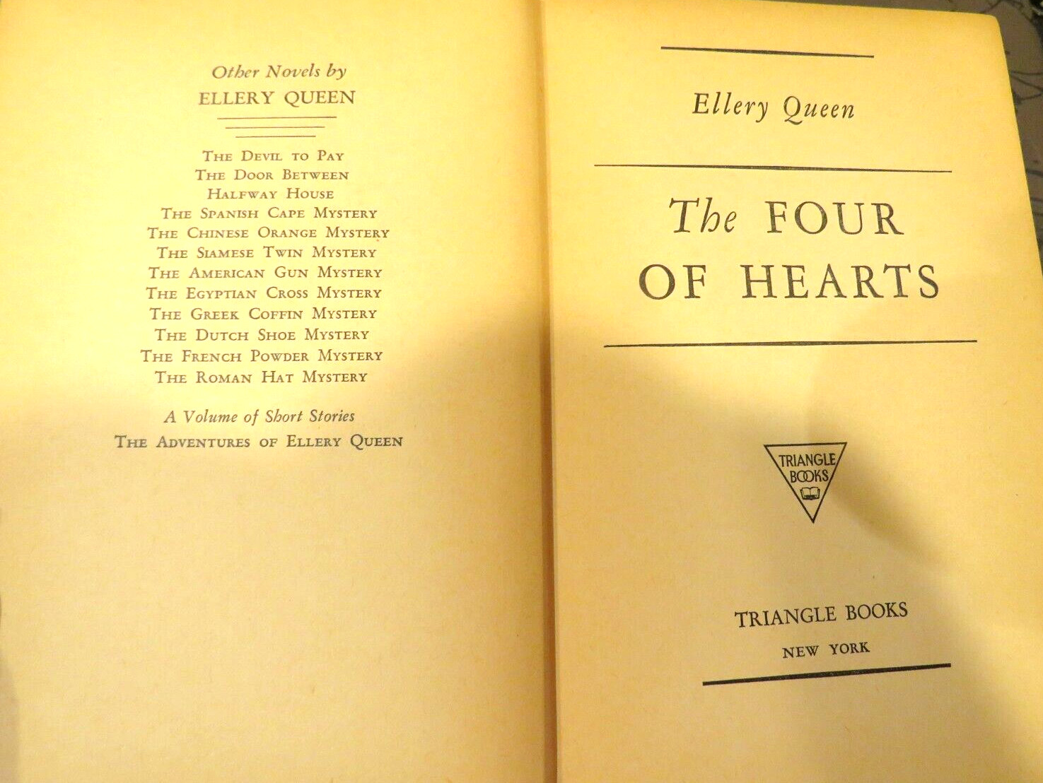 Vintage-1941-The Four of Hearts, Ellery Queen-Triangle Books -HC Vintage-1941-The Four of Hearts, Ellery Queen-Triangle Books -HC