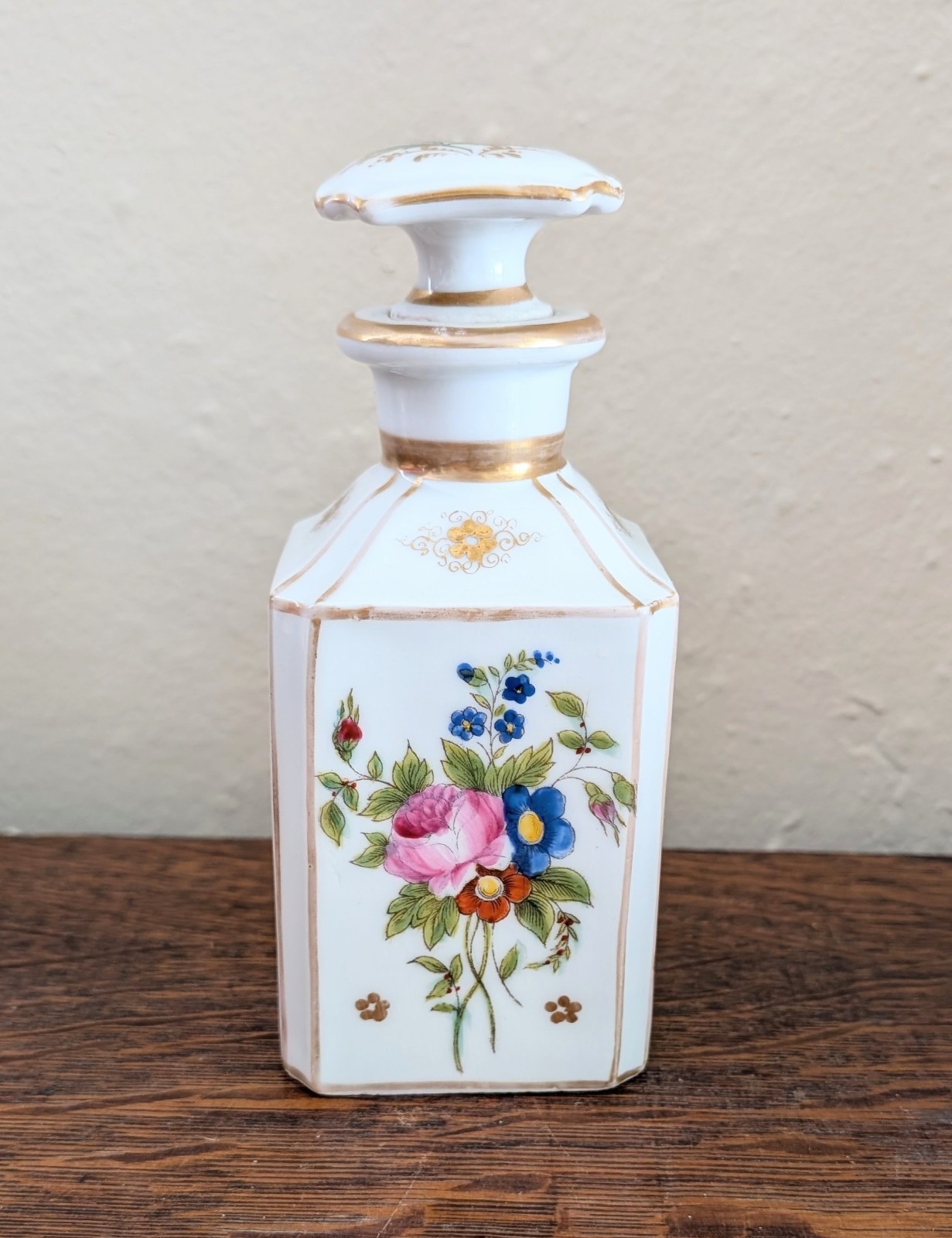 Antique French Porcelain Old Paris Floral Gilded Cologne Bottle Vintage Cosmetic Antique French Porcelain Old Paris Floral Gilded Cologne Bottle Vintage Cosmetic