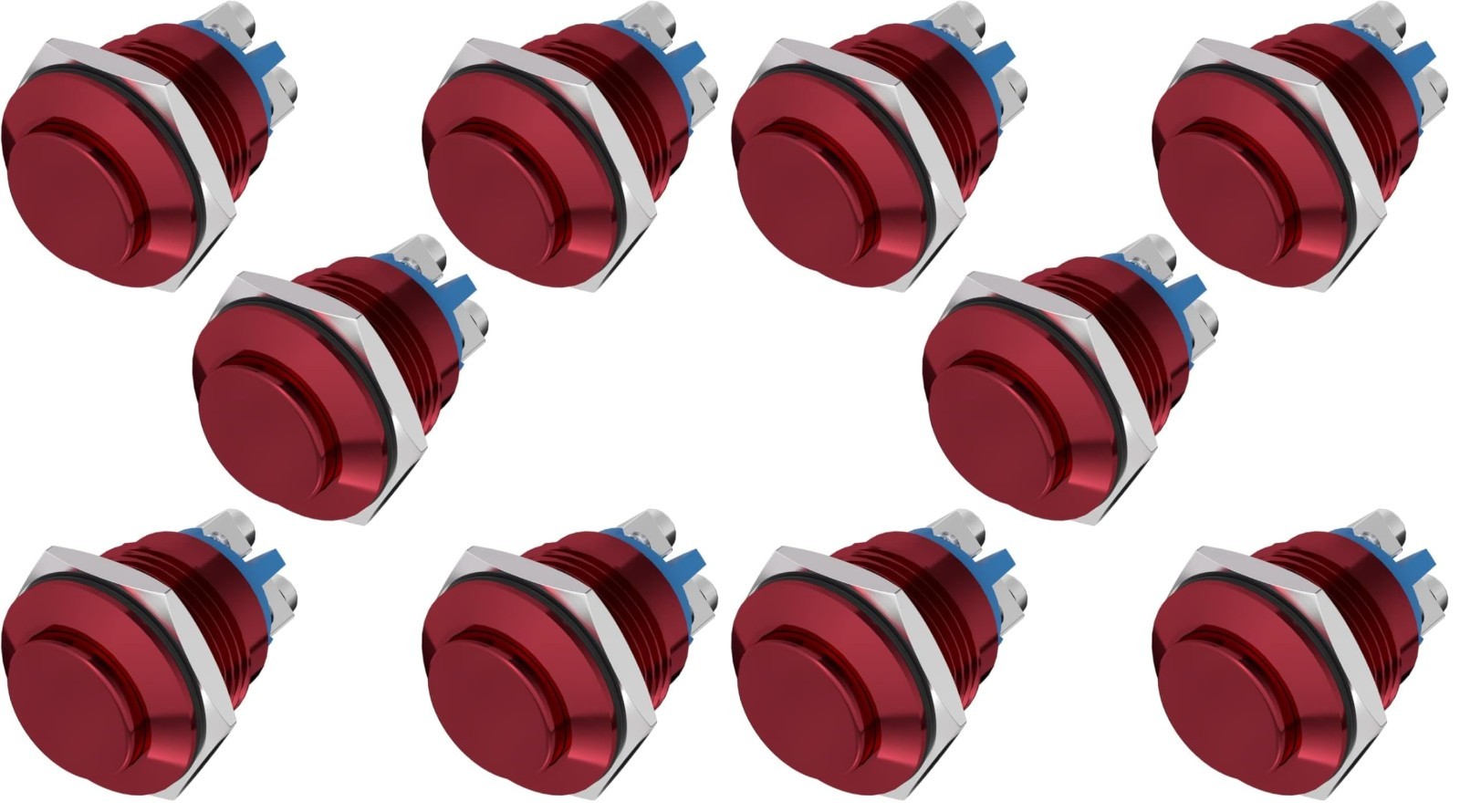 Push Hold ON Release OFF Momentary Switch 16mm Red Aluminum  1NO Screw 10pc