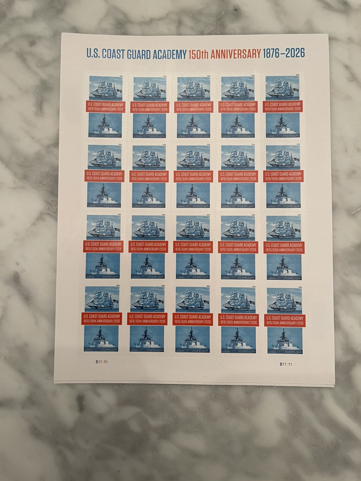 US 6117 Coast Guard Academy Full sheet  Of 20 MNH 2026. New And Attractive