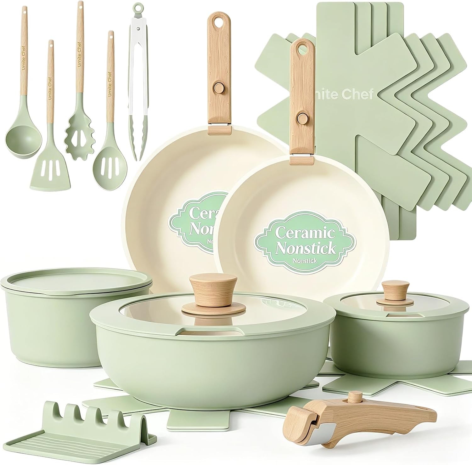 Umite Chef Non Stick Pots and Pans Set, 21 Pcs Ceramic Kitchen Cookware Set with