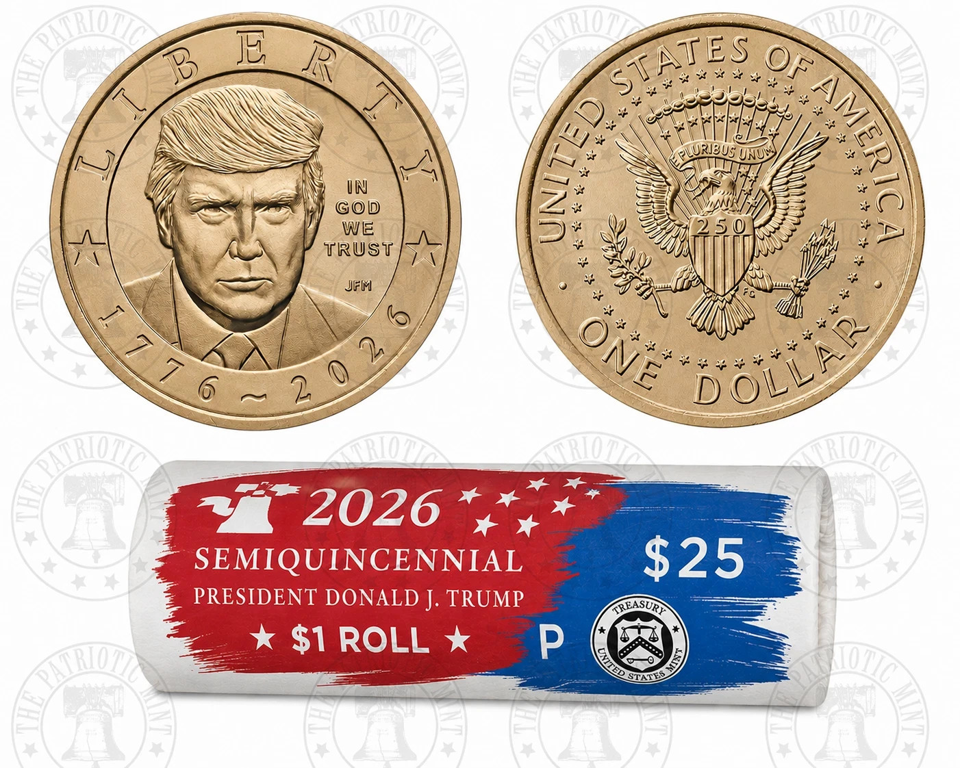 2026-P President Donald J. Trump Semiquincentennial $1 Coin Roll Sealed 2026-P President Donald J. Trump Semiquincentennial $1 Coin Roll Sealed