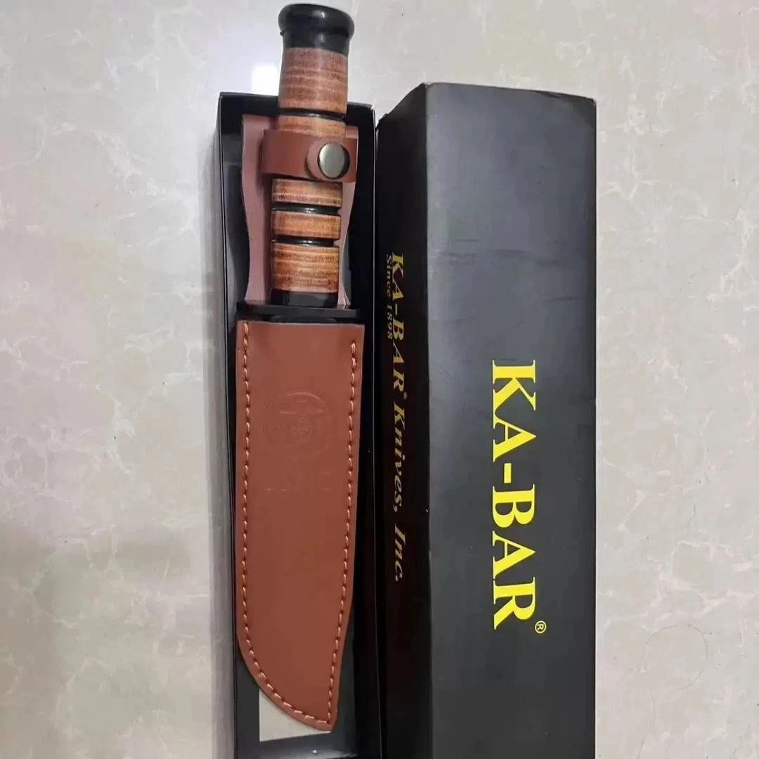 KA-BAR USMC 1217 Straight Edge Fighting Combat Knife Leather Handle & Sheath NIB