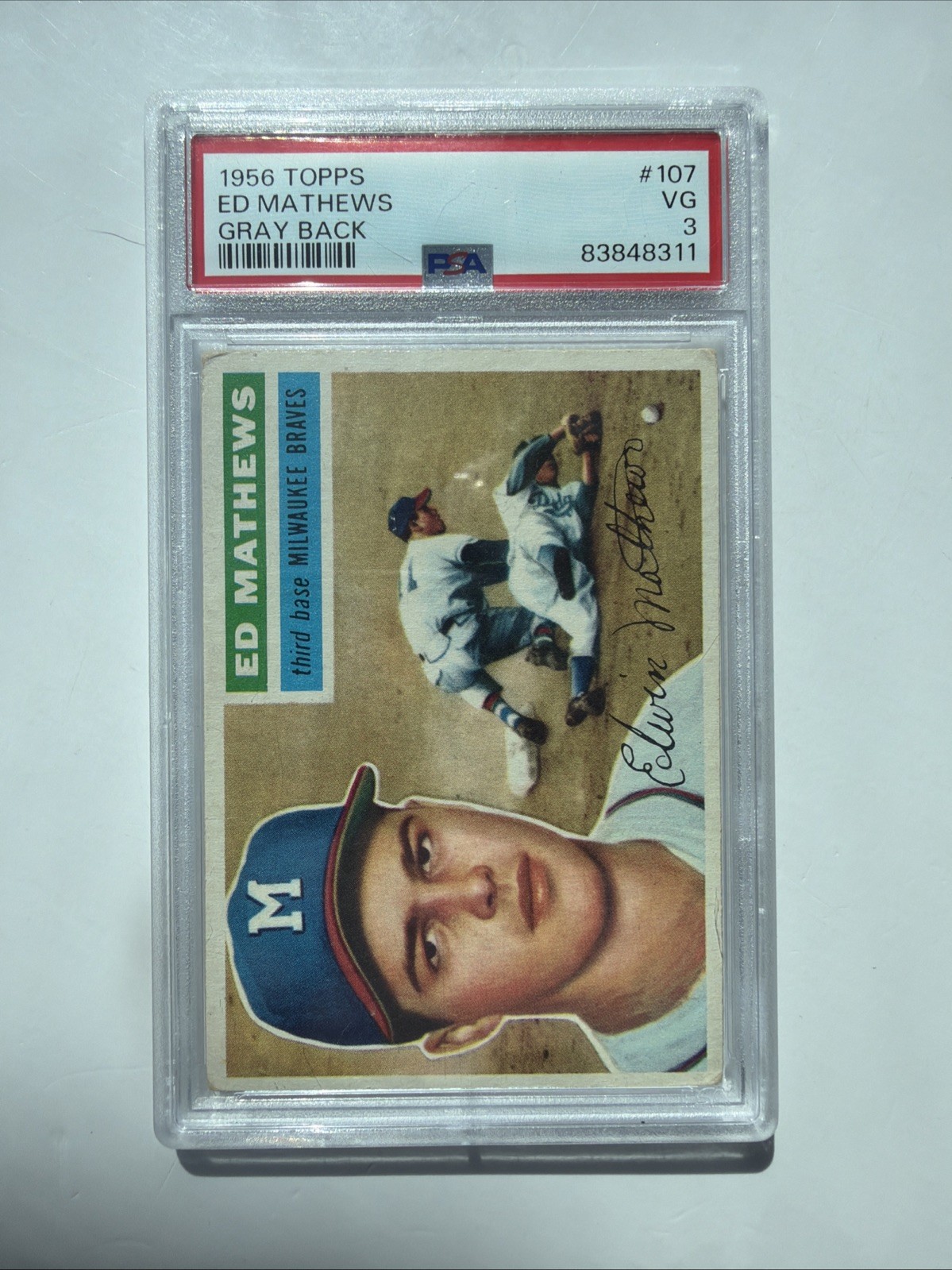 1956 Topps #107 Ed Mathews Eddie Mathews PSA 3 1956 Topps #107 Ed Mathews Eddie Mathews PSA 3