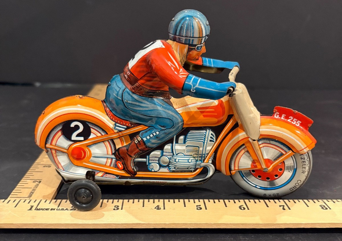 Original Vintage Technofix GE 255 #2 Motorcycle Tin Metal Wind Up Toy With KEY Original Vintage Technofix GE 255 #2 Motorcycle Tin Metal Wind Up Toy With KEY