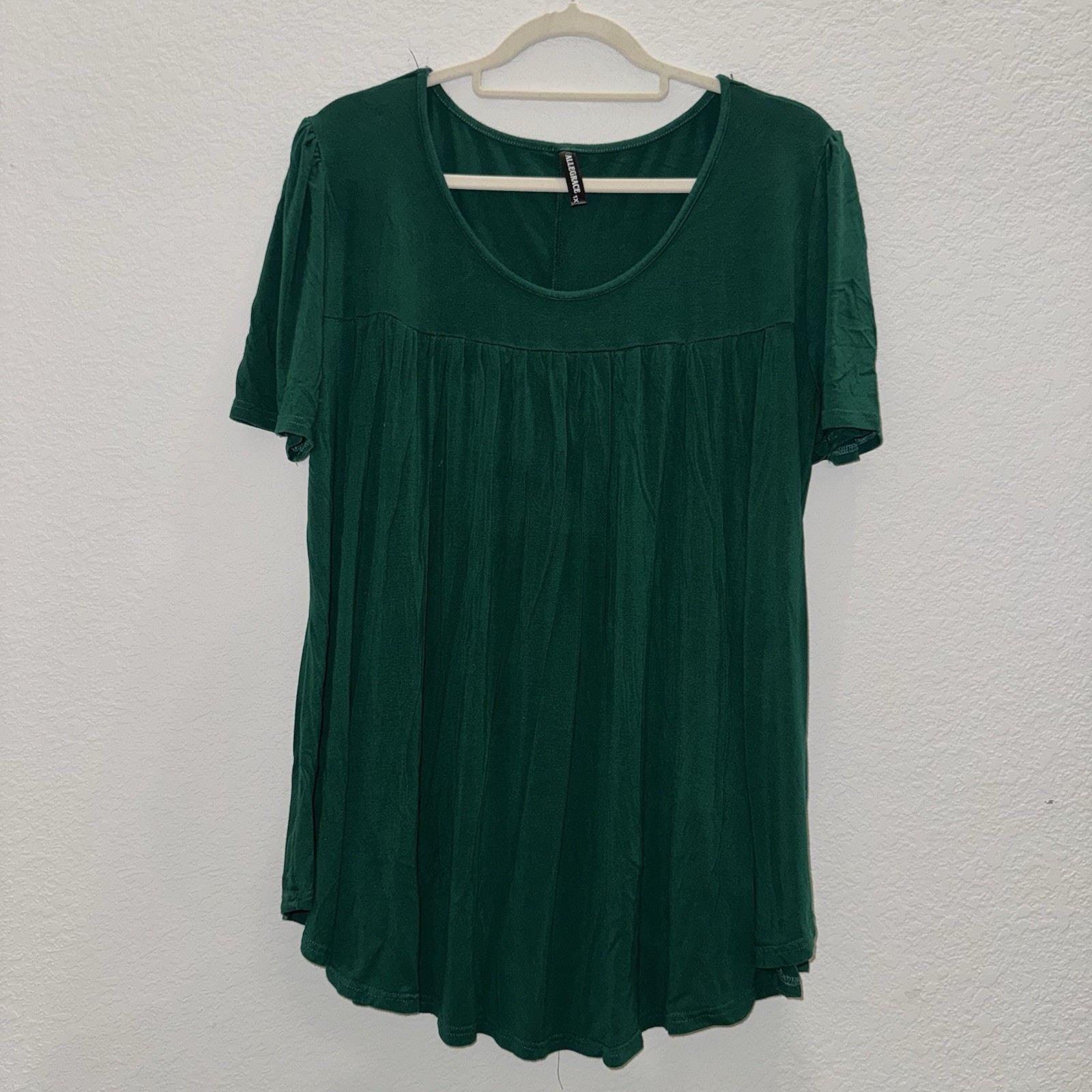 Allegrace Women Sz 1X Everyday Half Sleeve Blouse Green Ruffle Stretch Casual