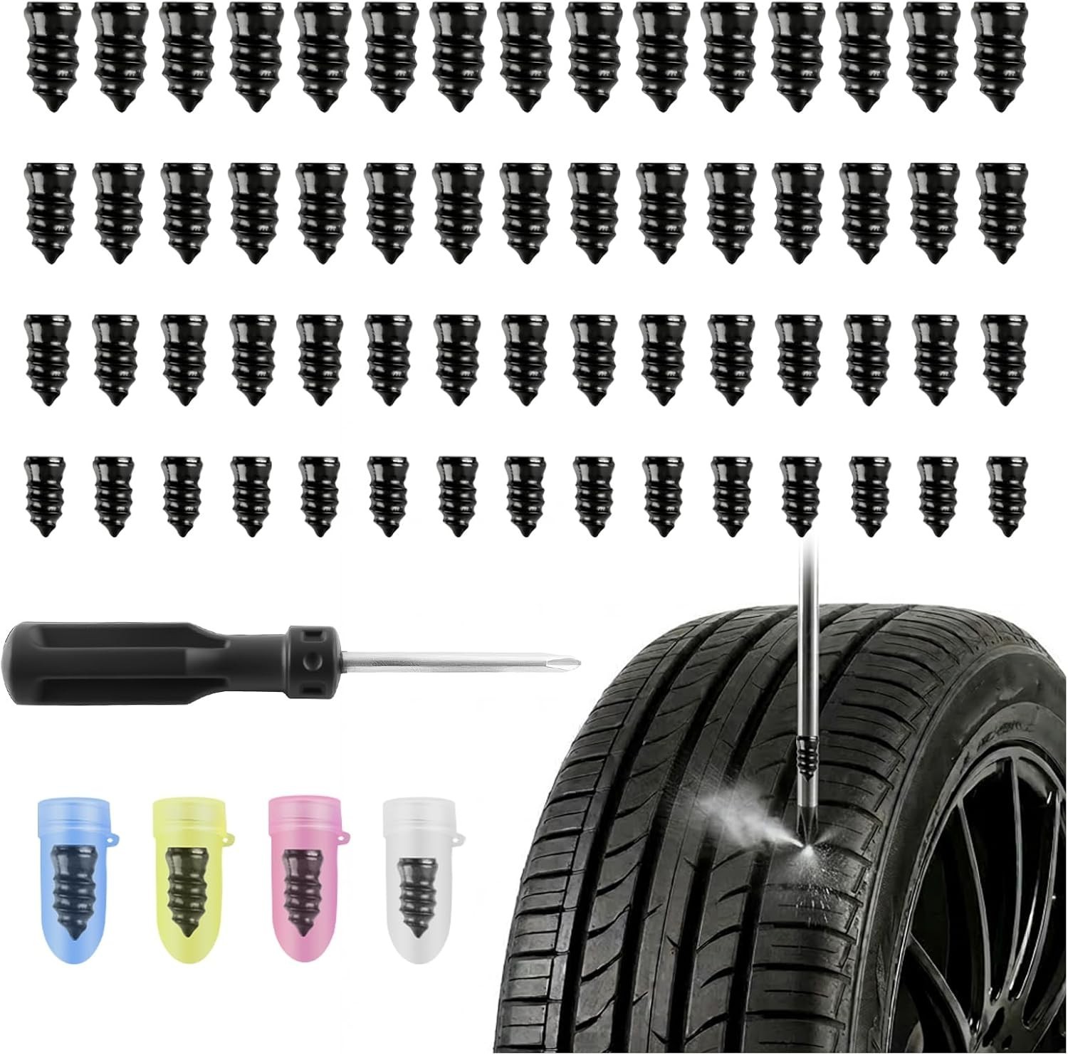 2026 Upgraded 60PCS Screw in Tire Plugs Self Service Tire Plugs Kit with Screwdr 2026 Upgraded 60PCS Screw in Tire Plugs Self Service Tire Plugs Kit with Screwdr