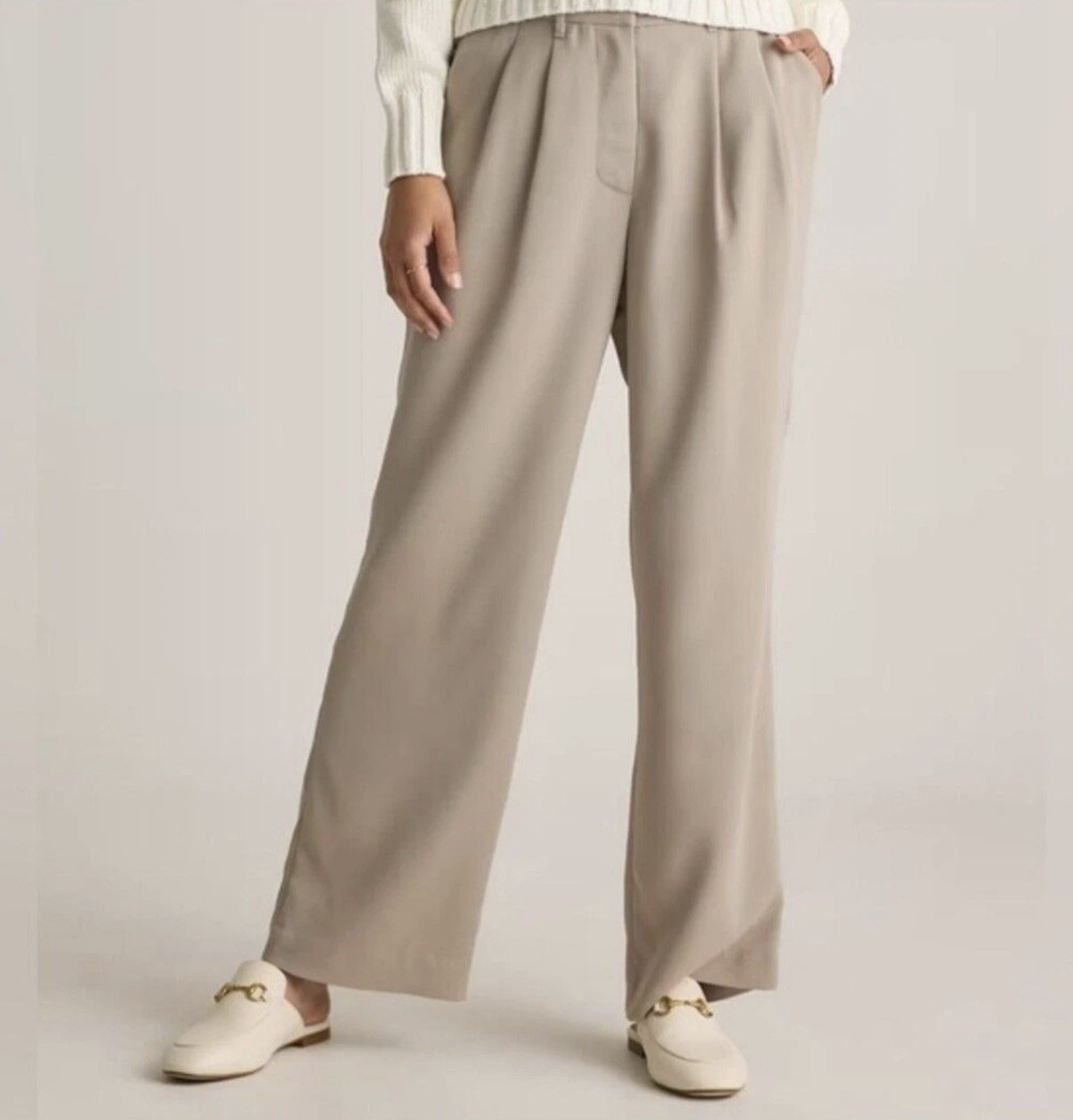 Quince Stretch Crepe Pleated Wide Leg Pant 8 Sand Quiet Luxury Capsule Mininal