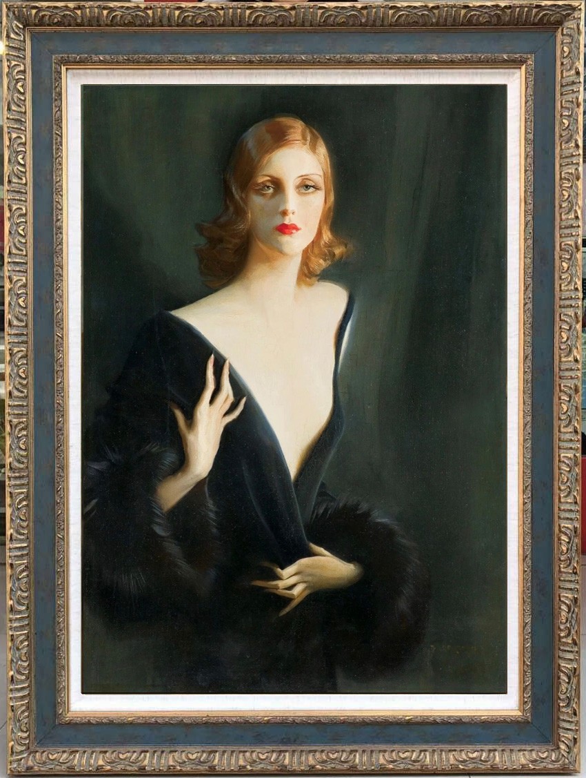 Hand Painted Classical Oil Painting Red‑Haired Lady Art Canvas Vintage Style