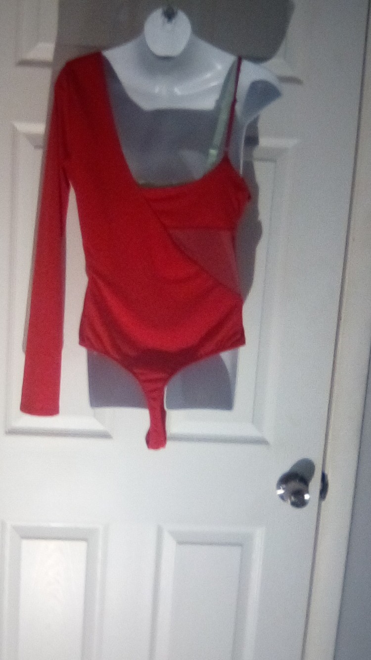 Fashion Nova Women’s Red Solid One-Shoulder Long Sleeve Mesh Bodysuit S Fashion Nova Women’s Red Solid One-Shoulder Long Sleeve Mesh Bodysuit S