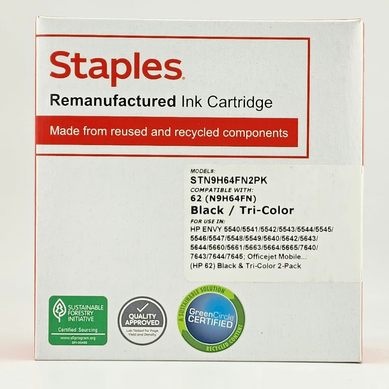 New Staples Ink Cartridge HP 62 N9H64FN for HP Envy 5540-5544 2pk New Staples Ink Cartridge HP 62 N9H64FN for HP Envy 5540-5544 2pk