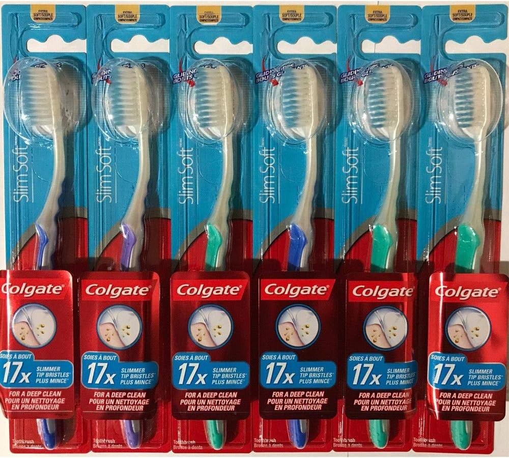 6 Pack  Colgate Slim Soft Gliding Tips Toothbrush, Extra Soft, Compact Head
