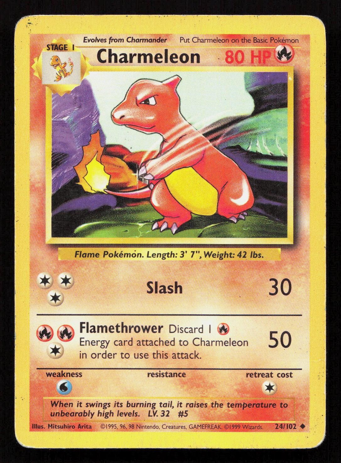 CHARMELEON 24/102 Pokemon BASE SET UNLIMITED CHARMELEON 24/102 Pokemon BASE SET UNLIMITED