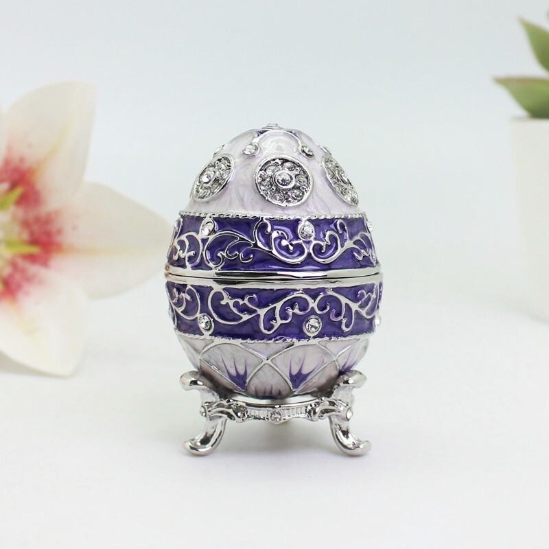 SHINNYGIFTS Metal Crafts Pewter Enamel Purple egg trinket Boxes Birthday Present