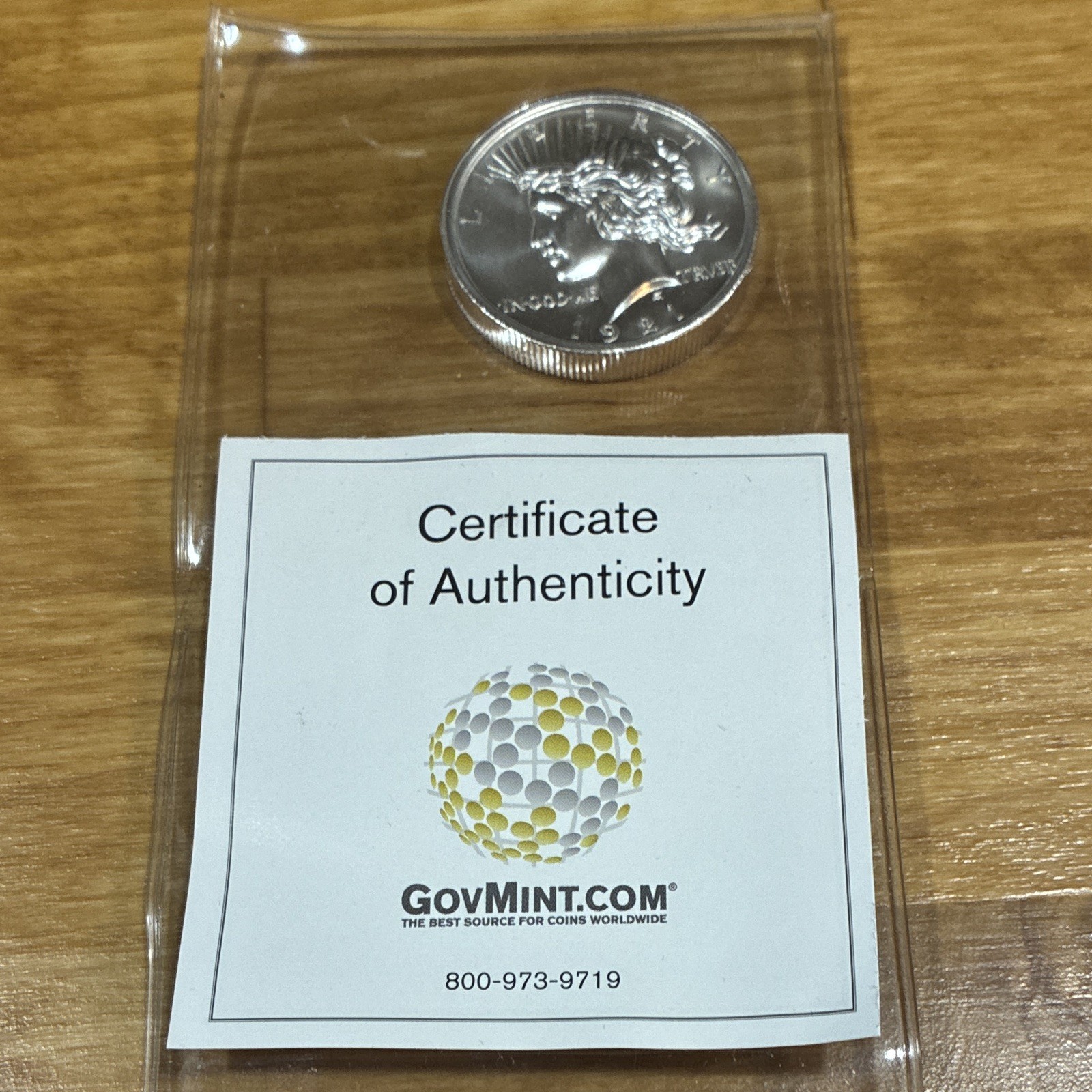 2 Oz Silver Liberty Round  In Plastic Sleeve With Certificate Of Authenticity