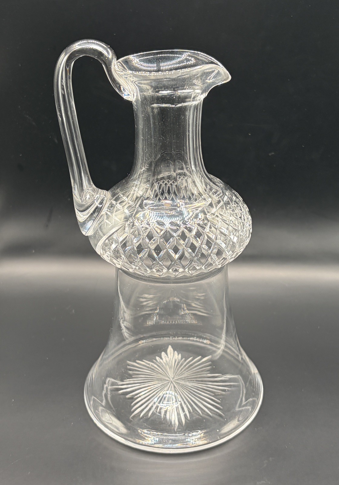 Antique c1890 Victorian Cut Glass Thistle Jug Pitcher Deep Diamond Star Base 8”