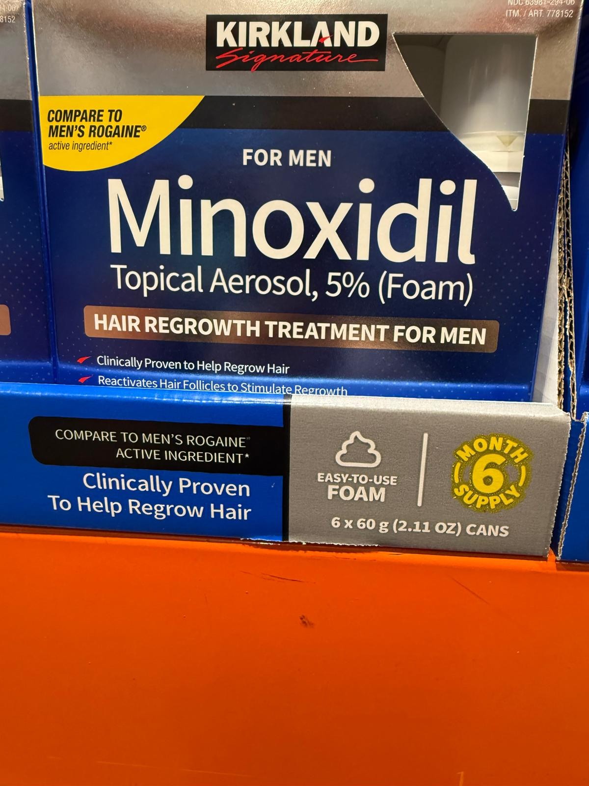 Kirkland Signature Minoxidil Foam 5% for Men – 6 Month Supply (6 x 2.11 oz)