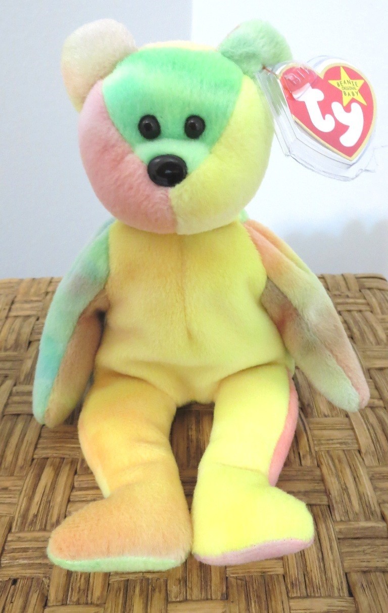Ty Beanie Baby RARE 5th Gen. ODDITY Yellow Peace Bear w/ 