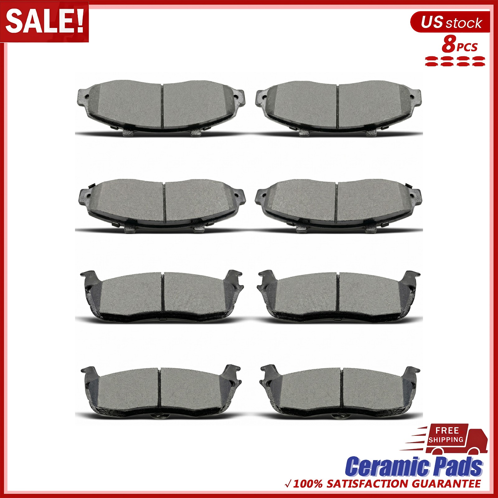 Front Rear Ceramic Brake Pad Set for Ford F-150 Heritage Lincoln Blackwood 2002