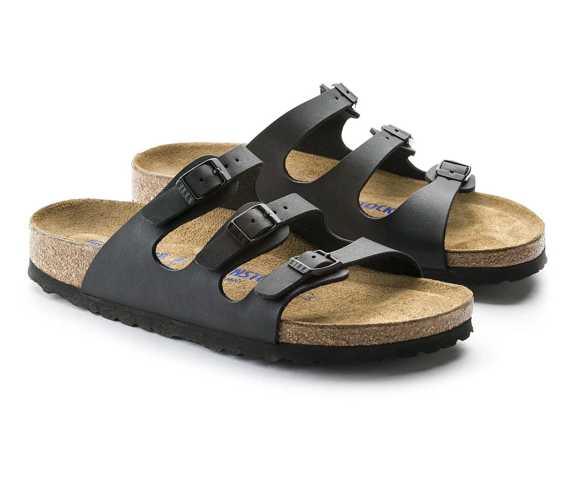 Birkenstock Florida Birko-Flor in Black Three-Strap Soft Footbed Unisex Sandals