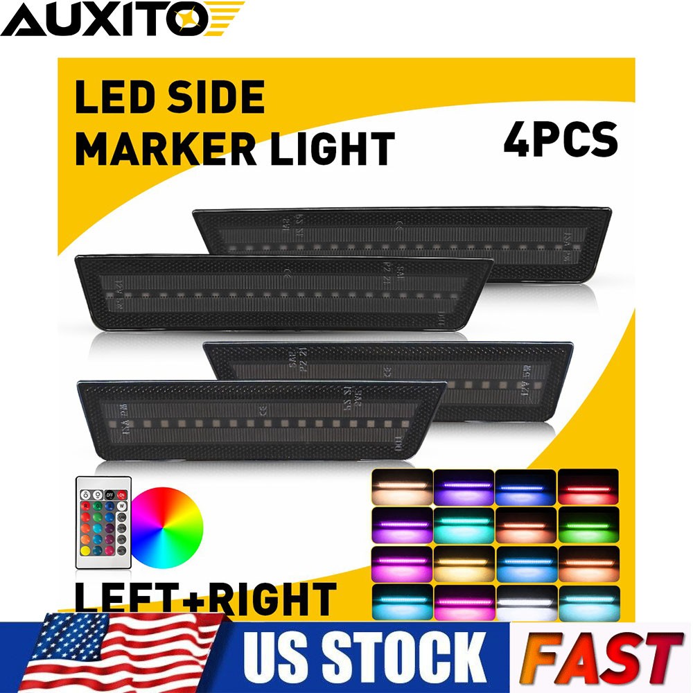 4X Smoked RGB LED Side Marker Lights Front Rear for 2008-2014 Dodge Challenger