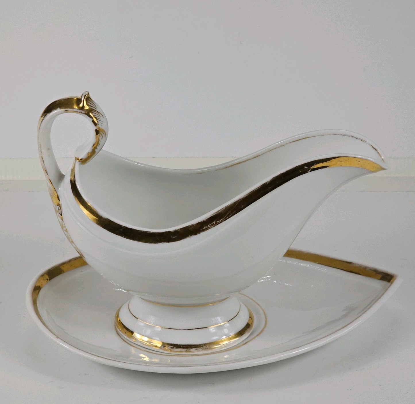 Antique 19th C Old Paris Style French Porcelain Sauce Boat Underplate Gilt