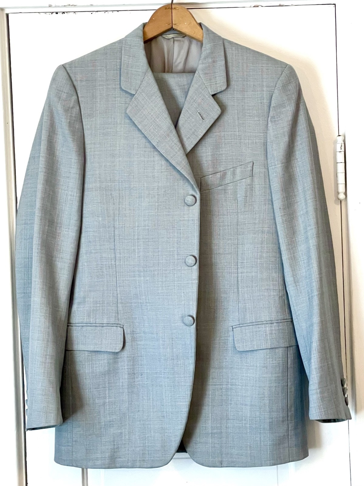 Vintage 1960s Italian Marzotto Mod 3-button Suit 38R 33x30 Blue-grey Herringbone