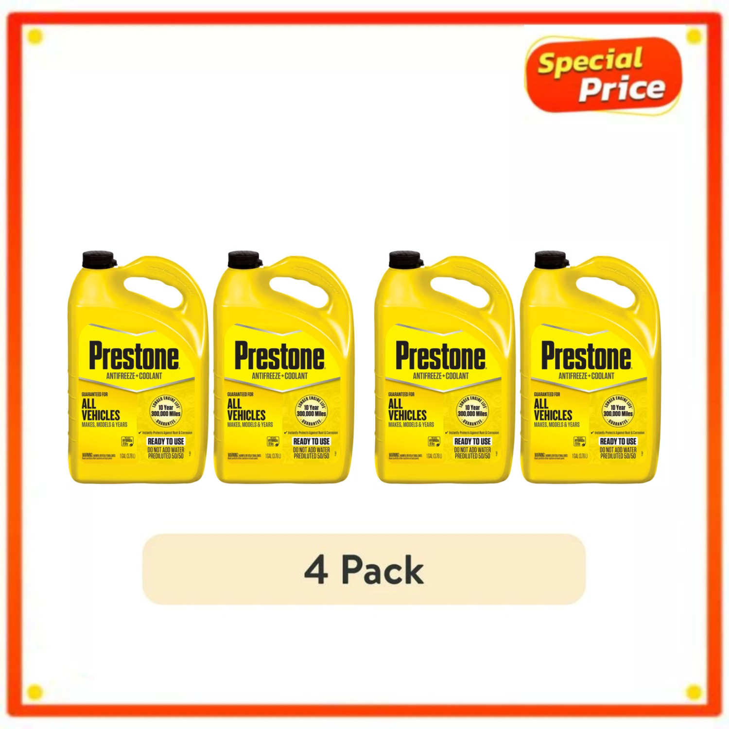 (4 Pack) Prestone Universal Antifreeze + Coolant 50/50 Prediluted 1 Gallon - New (4 Pack) Prestone Universal Antifreeze + Coolant 50/50 Prediluted 1 Gallon - New
