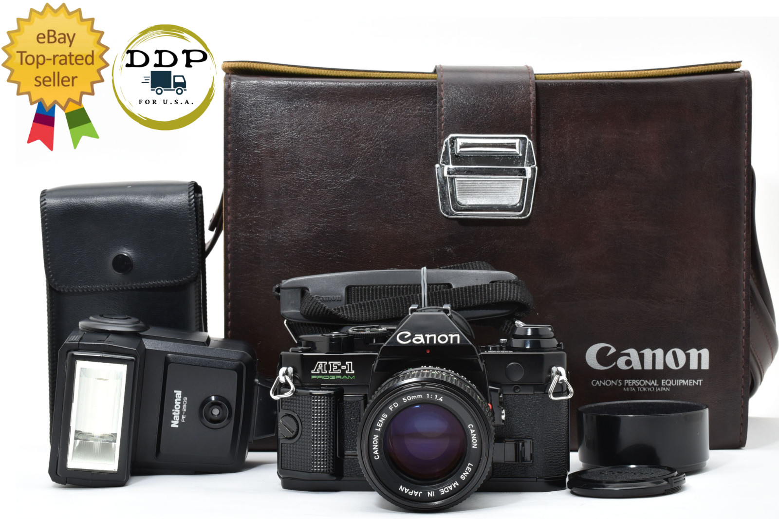 [N Mint ] Canon AE-1 Program black 35mm Film Camera New FD 50mm F1.4 Lens JAPAN