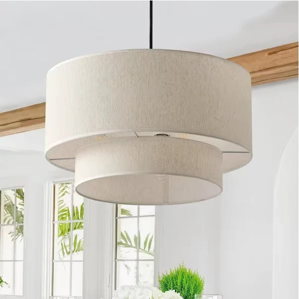 aiwen Modern 20 in. 3-Light 2-Tier Linen Fabric Drum Hanging Pendant Chandelier aiwen Modern 20 in. 3-Light 2-Tier Linen Fabric Drum Hanging Pendant Chandelier
