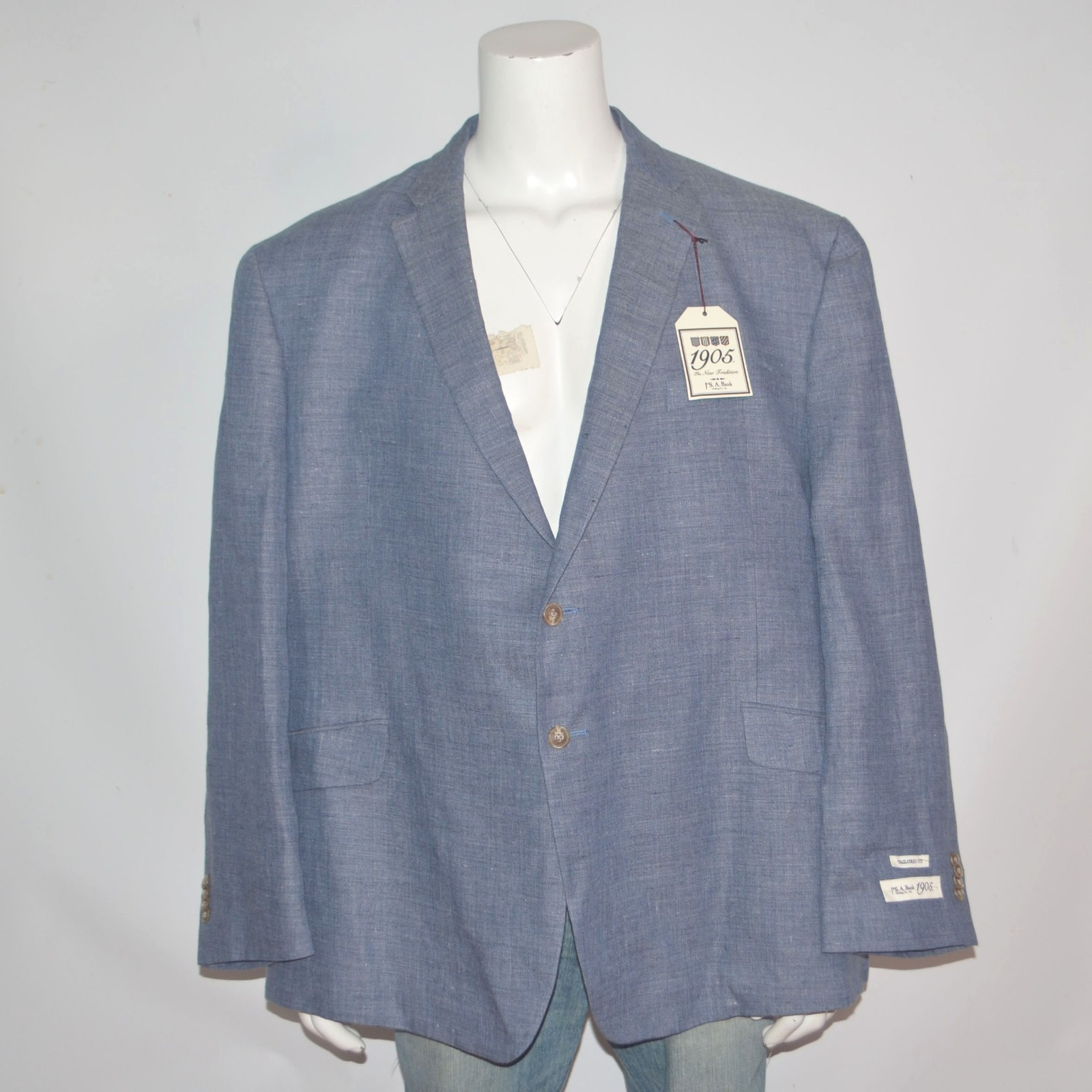 NWT JOS A BANK Tailored Fit 100% Linen Blue Two Button Sport Coat Sz 52R