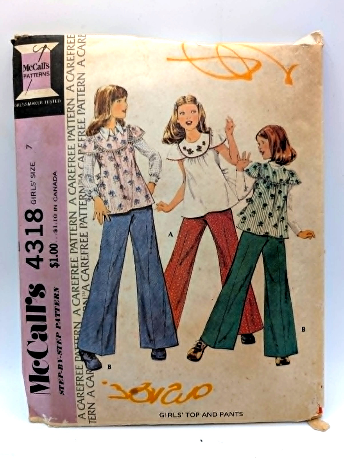 Vintage 1974 McCalls 4318 Girls Top Pants Sewing Pattern Size 7 Cut 1970s