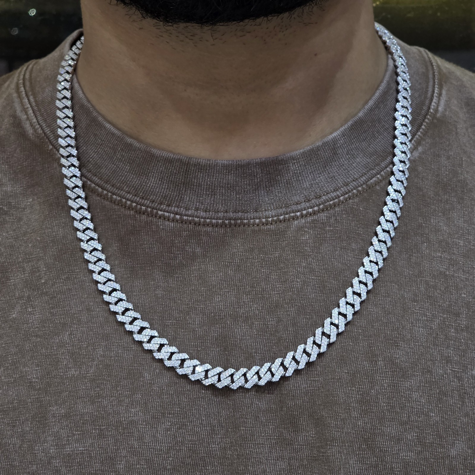 8 MM MOISSANITE Real Miami Cuban Link Prong Chain Hip Hop 925 Silver Necklace