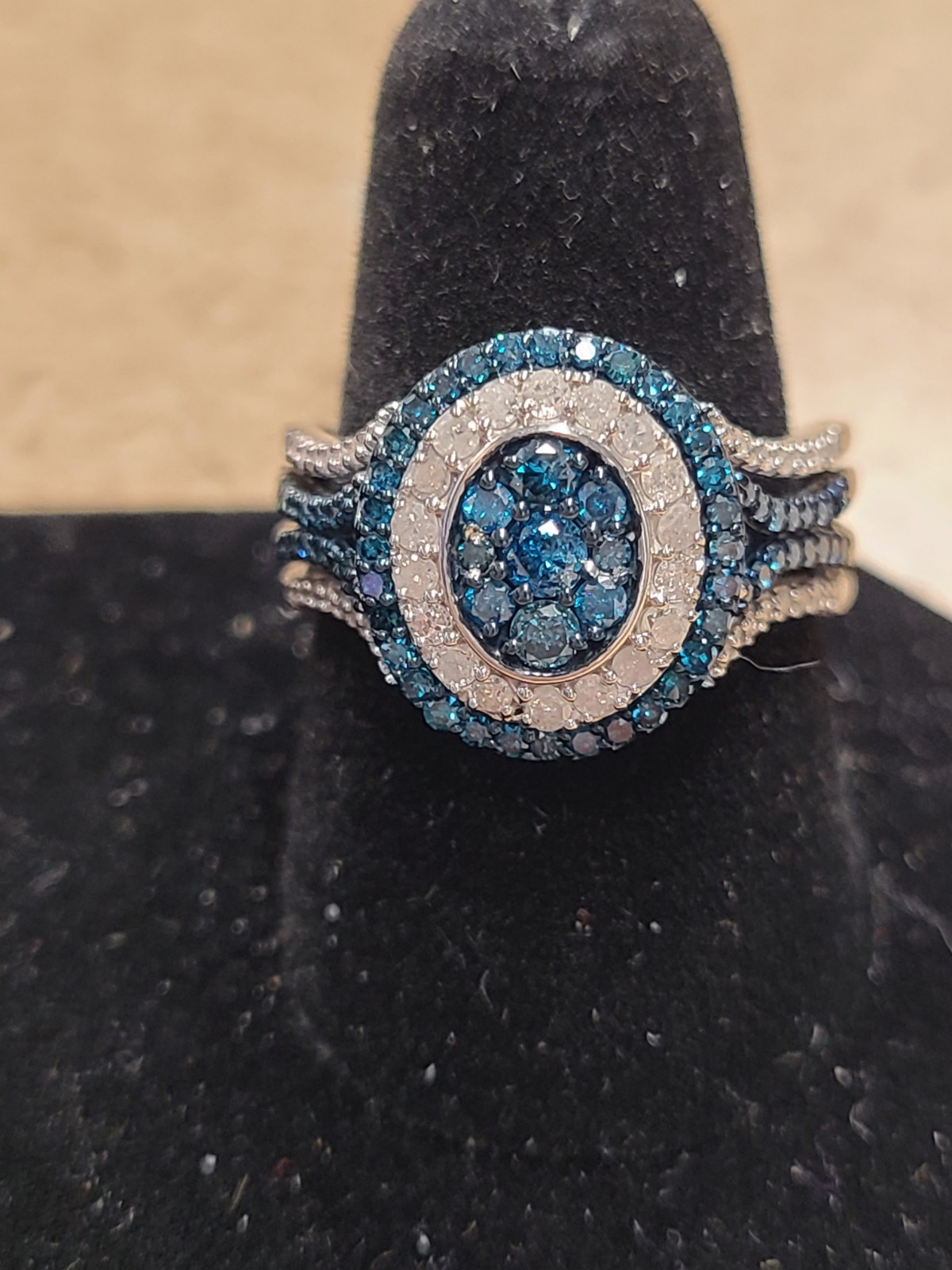 D\'Joy Blue and White Diamond 1.00 ctw Desert Sunrise Ring in Rhodium Over Sterli