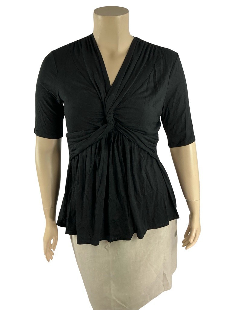 Kiyonna Black Twist Front V Neck Plus Size Top Size 1X