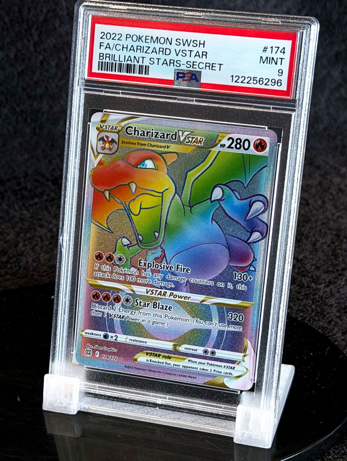 2022 CHARIZARD BRILLIANT STARS VSTAR SECRET RARE RAINBOW • PSA 9 MINT • POKÉMON